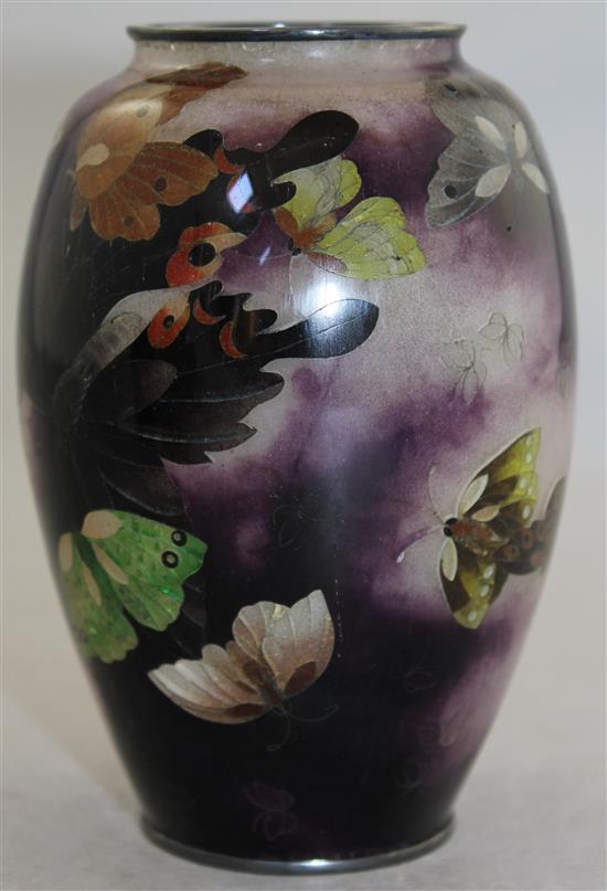 A Japanese plique a jour enamel ovoid vase, c.1910-20, height 12.5cm, hairline cracks